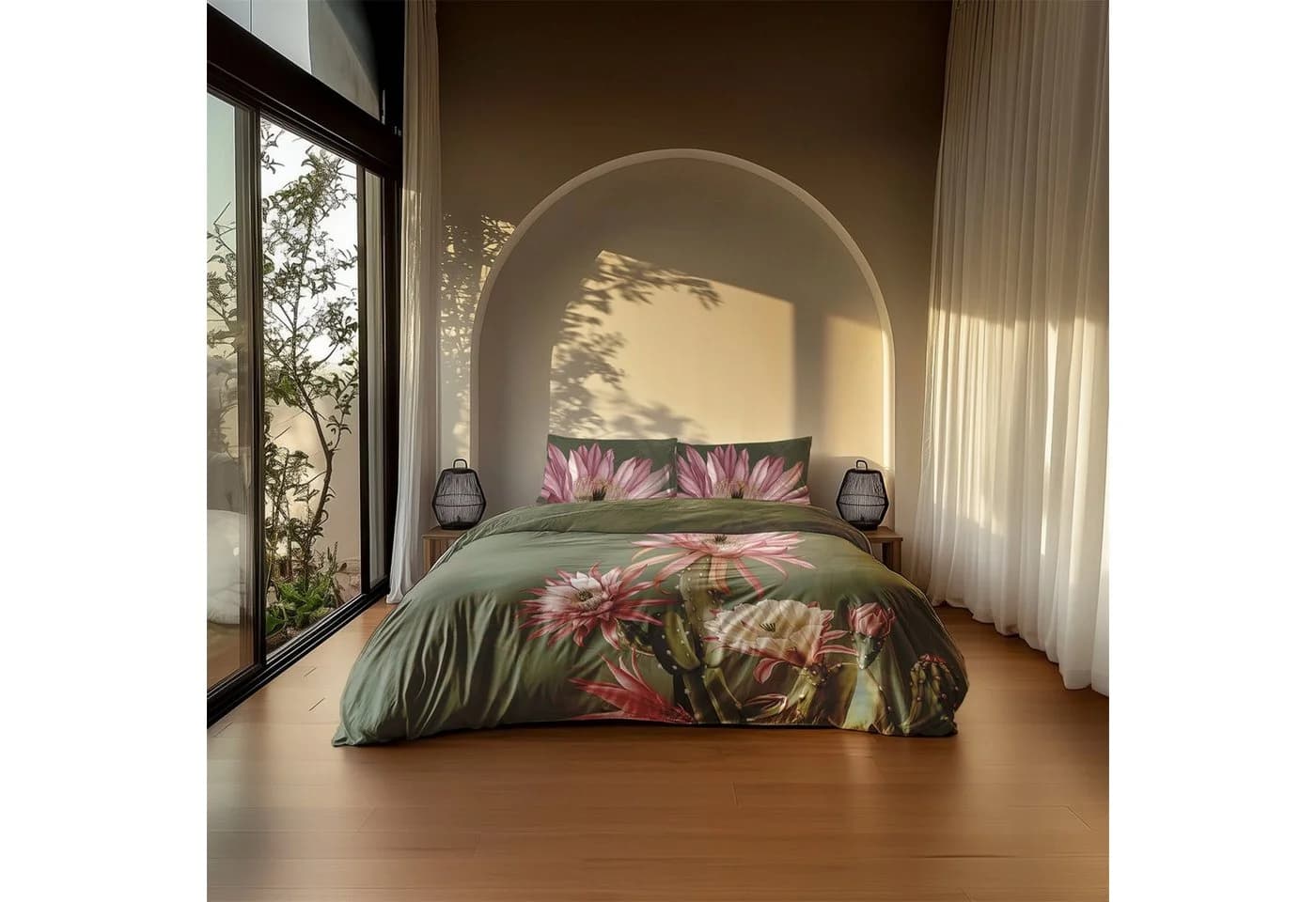 Heckett & Lane Satin Bettwäsche 135x200 Forest Green Kaktusblüte - Bild 5
