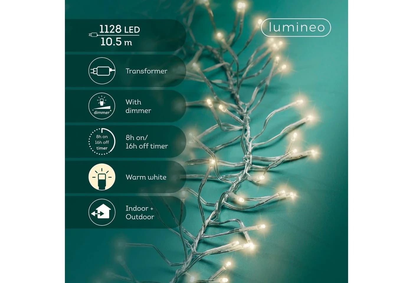 Lumineo LED-Lichterkette CLUSTER 1128 LED 10,5 m warmweiß dimmbar Timer