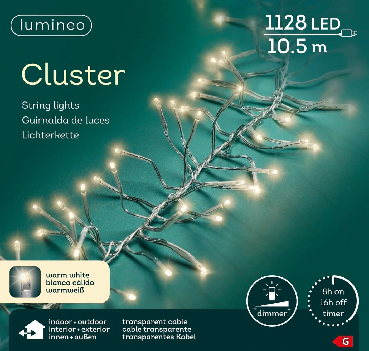 Lumineo LED-Lichterkette CLUSTER 1128 LED 10,5 m warmweiß dimmbar Timer - Bild 2