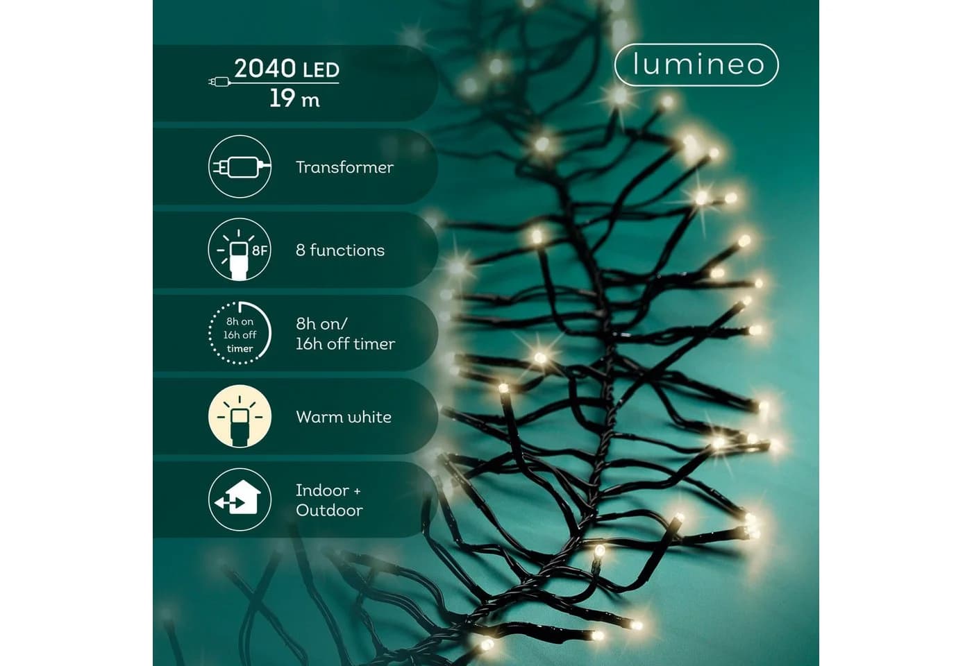 Lumineo LED-Lichterkette CLUSTER TWINKLE 2040 LED 19 m warm weiß schwarz