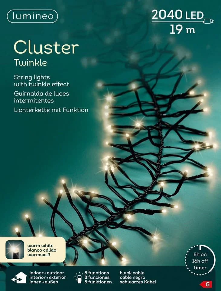 Lumineo LED-Lichterkette CLUSTER TWINKLE 2040 LED 19 m warm weiß schwarz - Bild 2