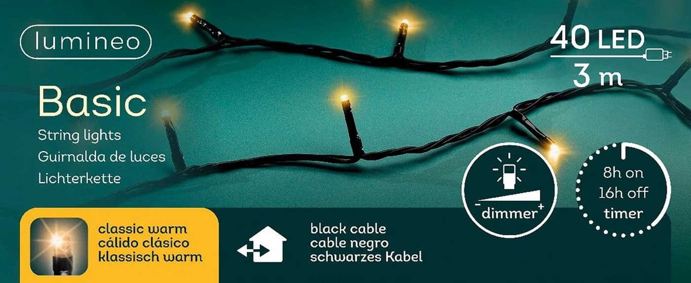 Lumineo LED-Lichterkette BASIC 40 LED Schwarz Dimmbar IP44 - Bild 2