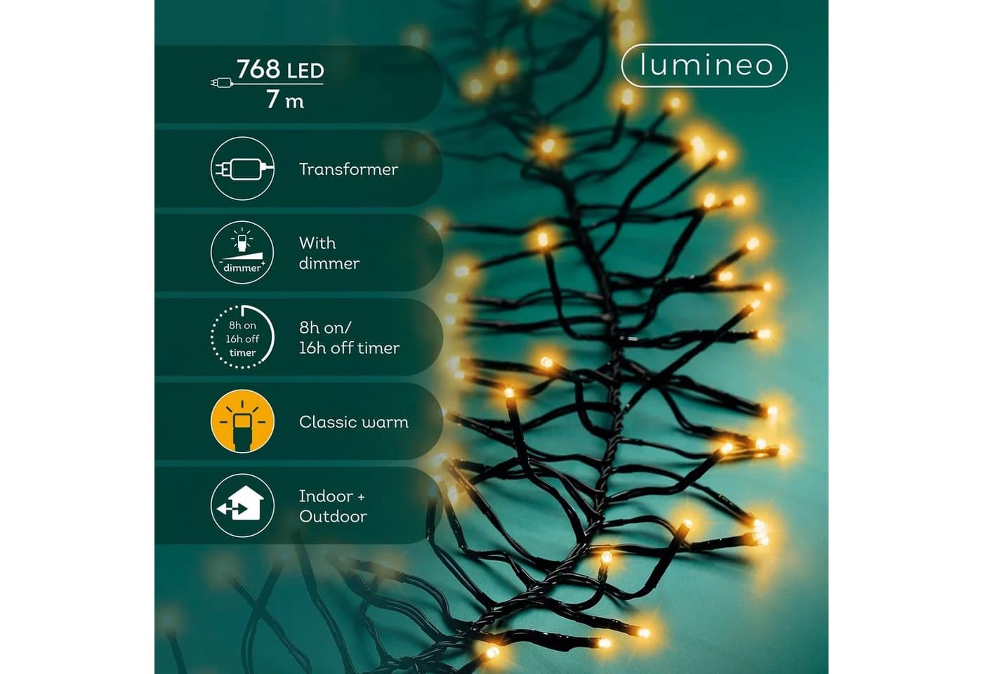 Lumineo LED-Lichterkette CLUSTER 768 LED Schwarz Dimmbar IP44