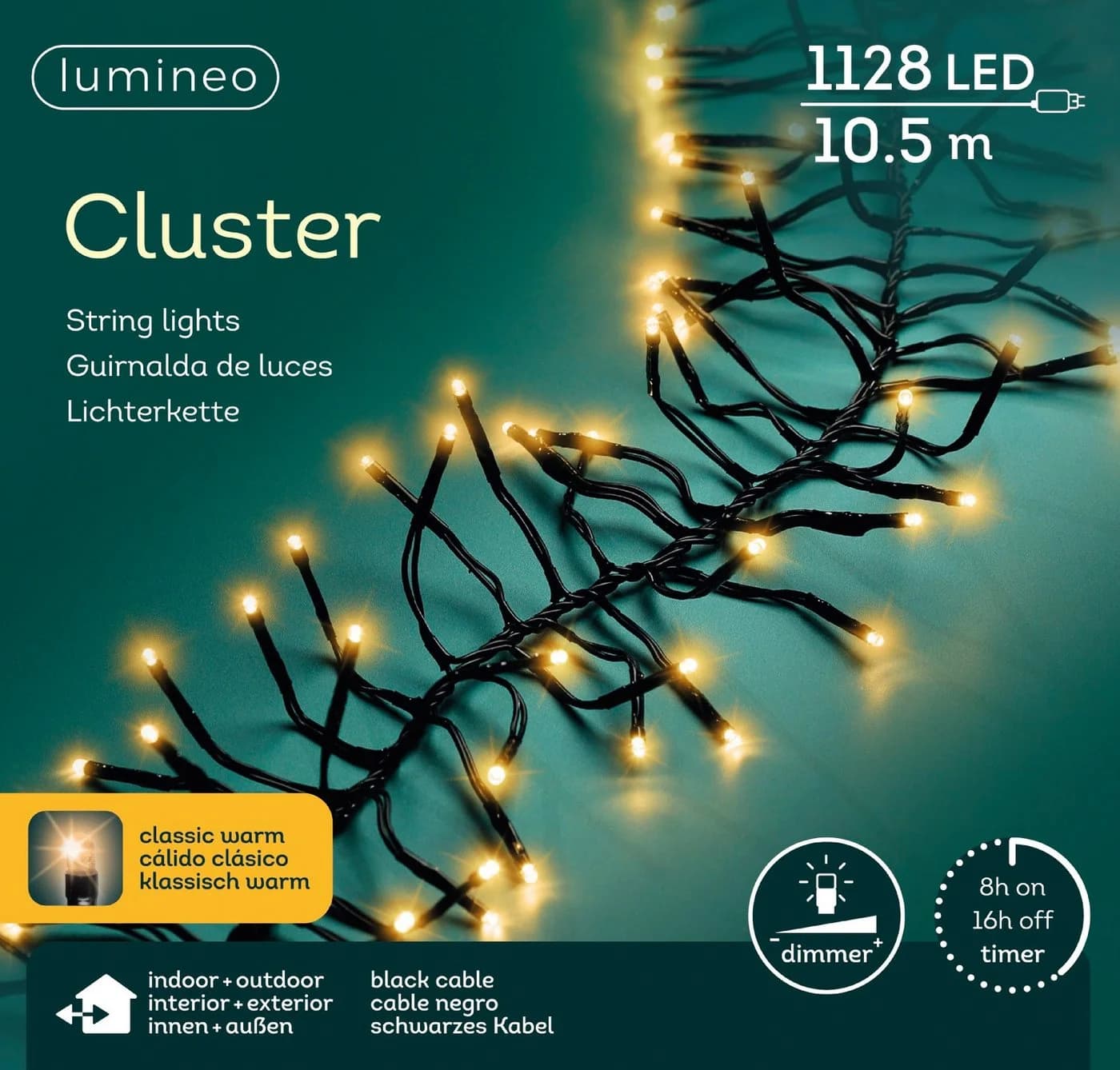 Lumineo LED-Lichterkette CLUSTER 1128 LED 10,5 m Schwarz Dimmbar Timer - Bild 2