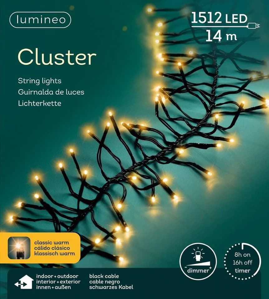 Lumineo LED-Lichterkette CLUSTER 1512 LED 14 m Schwarz Dimmbar Timer - Bild 2