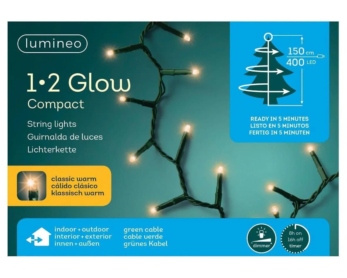 Lumineo LED-Lichterkette 1-2 Glow Compact 400 LED 1,5 m klassisch warm, 8h-Timer, dimmbar, Indoor, Outdoor, 5 Stränge - Bild 2