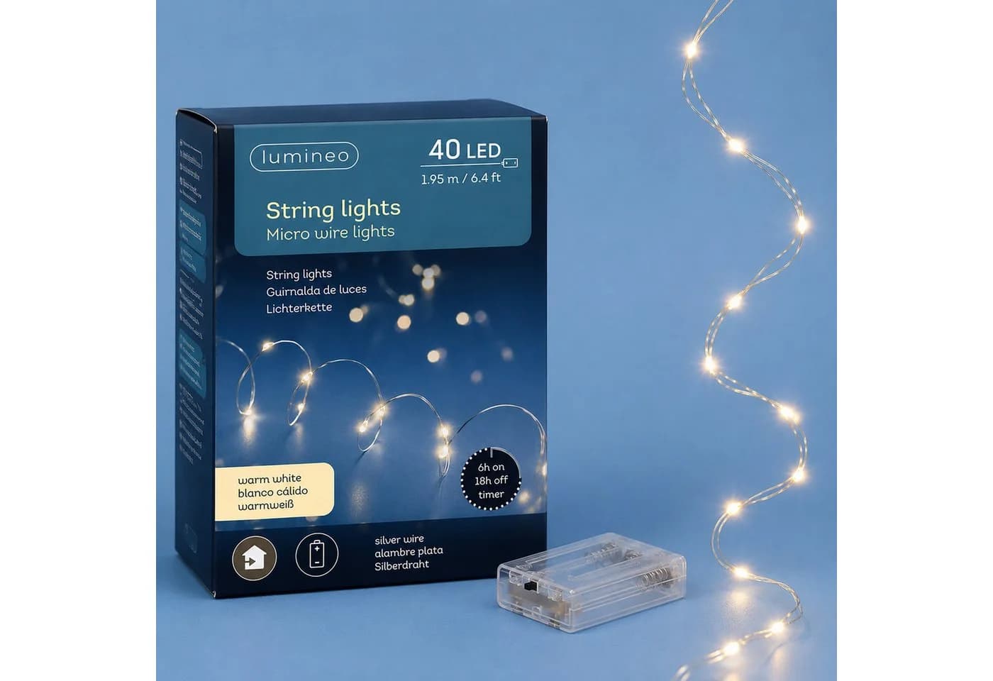 Lumineo LED-Lichterkette mit Timer, 40 LEDs Warmweiß, Batteriebetrieben - Bild 2
