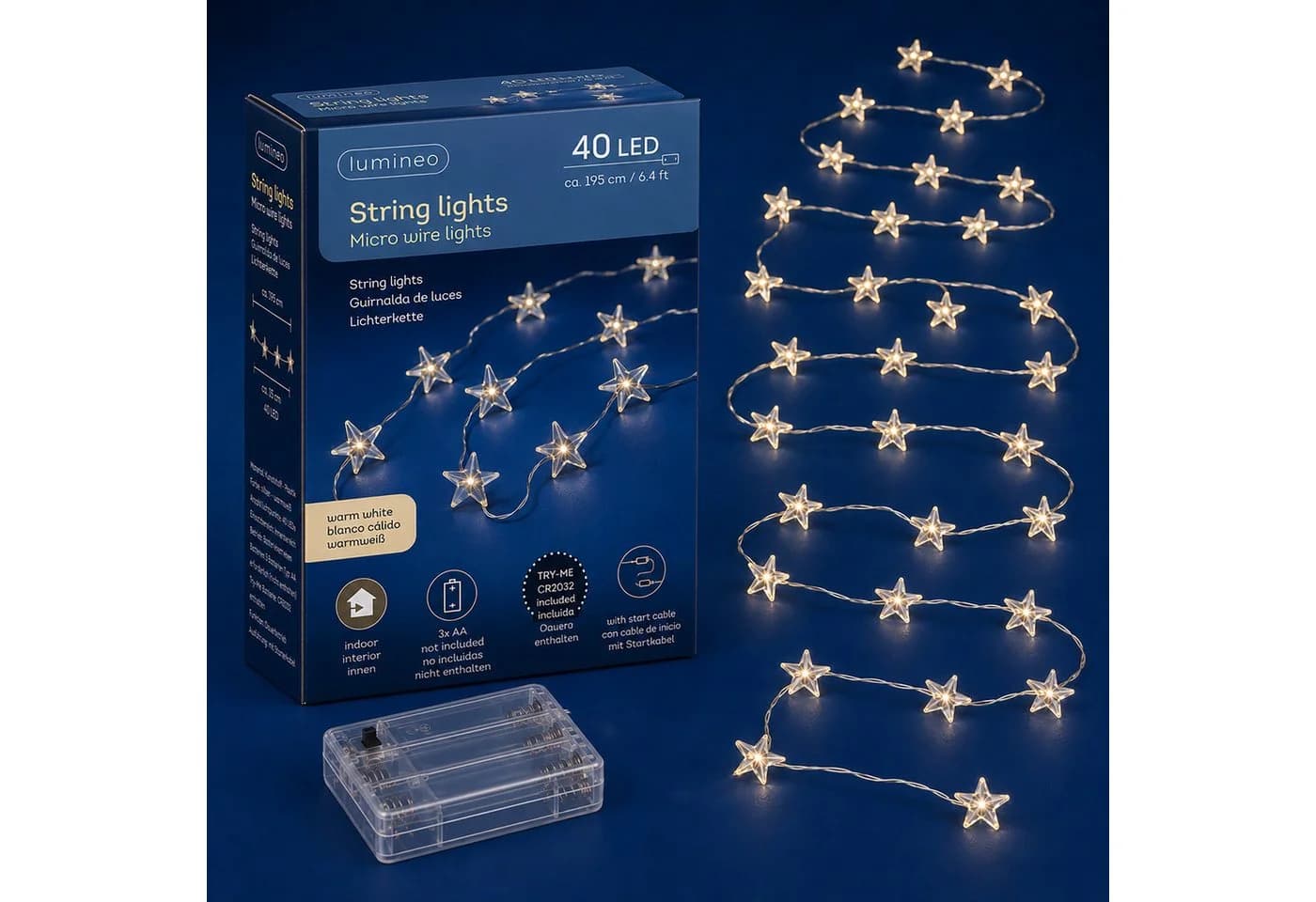 Lumineo LED-Lichterkette 1,95m mit Sternen 40 Micro-LEDs Warmweiß Silber - Bild 2