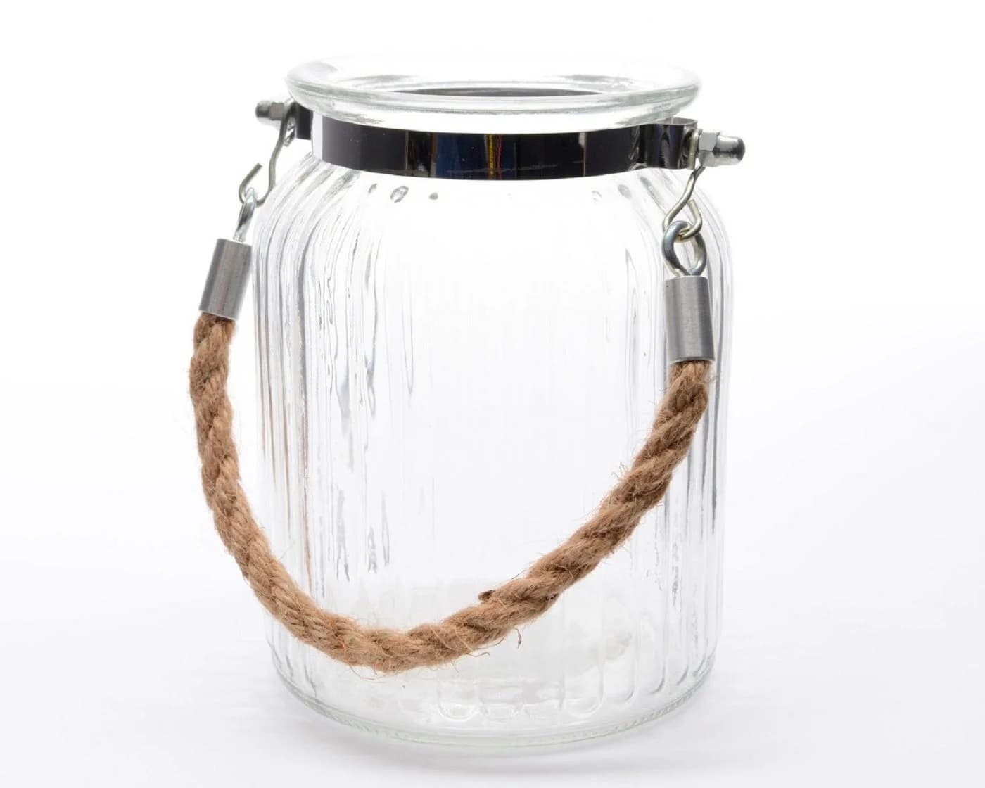 Kaemingk Windlicht Teelichthalter Glas mit Juteseil-Griff