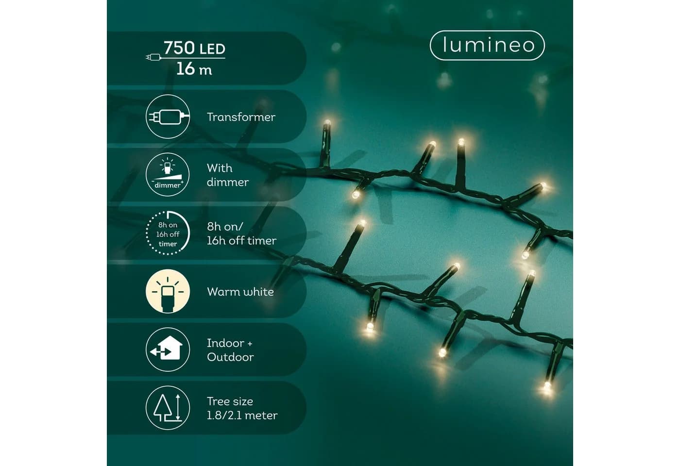 Kaemingk Lumineo LED-Lichterkette 750 LEDs 16m Warmweiß Dimmbar 8h-Timer