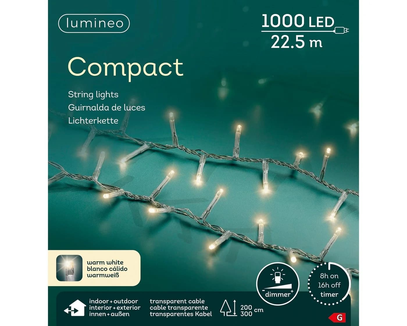 Lumineo LED-Lichterkette 1000 LED 22,5 m Warm Weiß Transparent - Bild 2