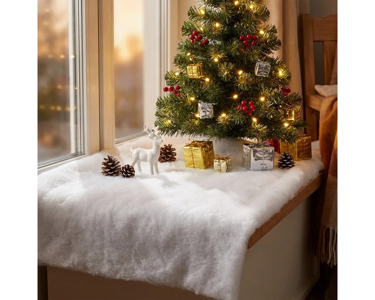Kaemingk Dekoschneedecke Weiß Flauschig für Weihnachtsdekoration
