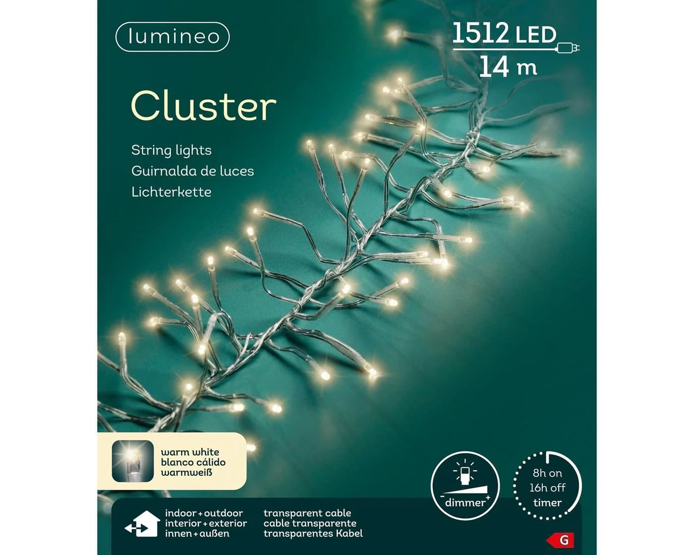 Lumineo LED-Lichterkette CLUSTER 1512 LED warm weiß dimmbar - Bild 2