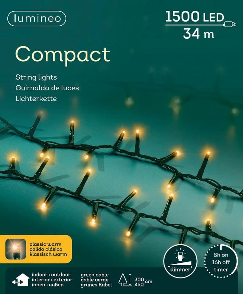 Lumineo LED-Lichterkette 1.500 LED 34m klassisch warm, grünes Kabel, Dimmbar, Timer, Indoor/Outdoor - Bild 2