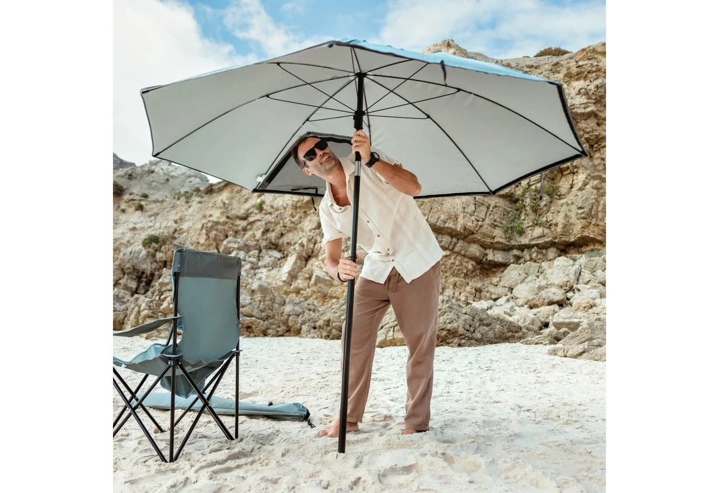 VirtuFit Strandparasol Premium Schwarz mit Windschutz