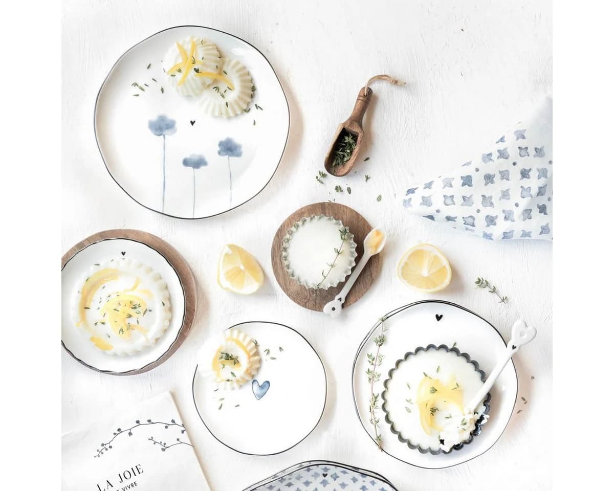 Bastion Collections Kuchenteller Iris Blue Blumenmotiv Keramik