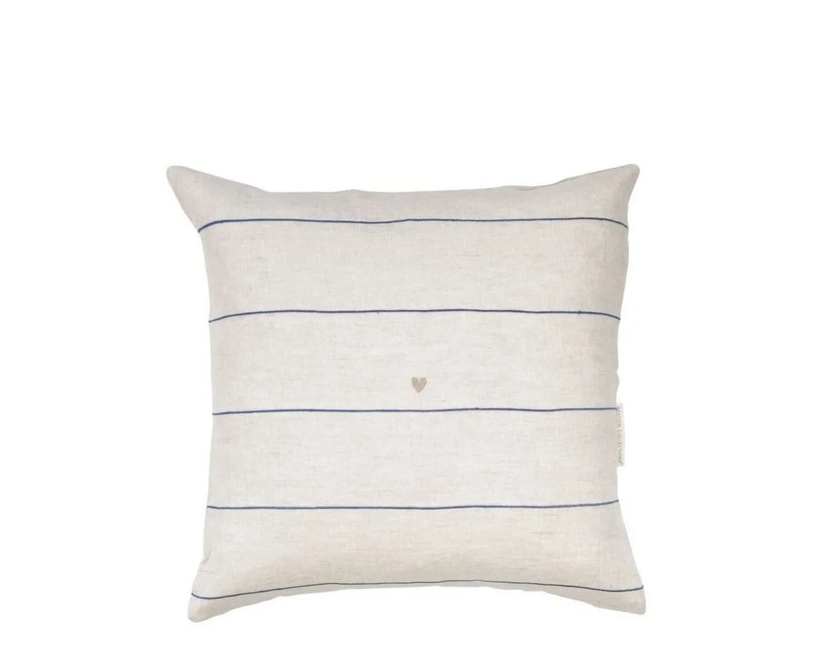 Bastion Collections Kissenhülle Leinen Beige Blau Streifen