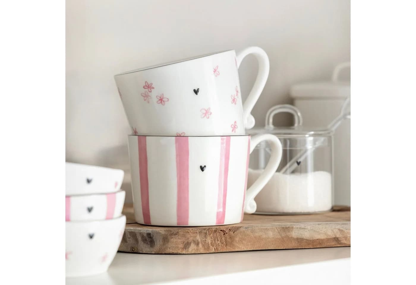 Bastion Collections Cappuccinotasse Rosa Streifen Keramik