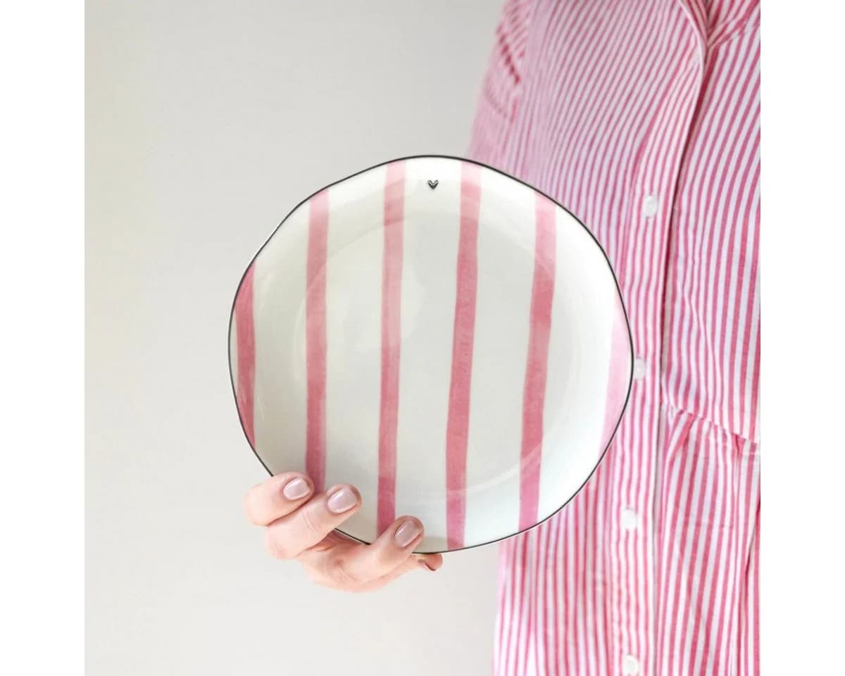 Bastion Collections Kuchenteller »Stripes« Rosa/Weiß Keramik