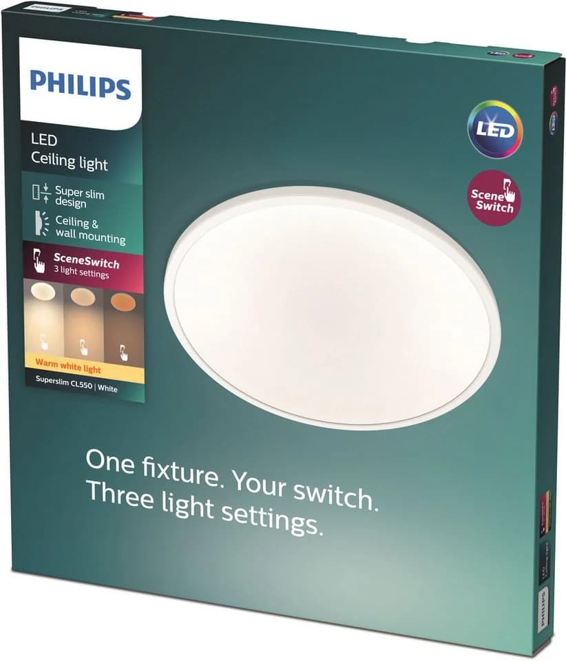 Philips LED Deckenleuchte Superslim 3-in-1 Warmweiß Dimmbar
