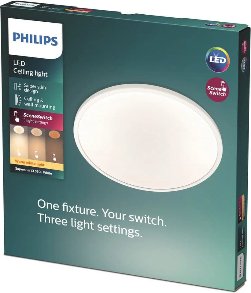 Philips LED Deckenleuchte Superslim CL550 Weiß Dimmbar