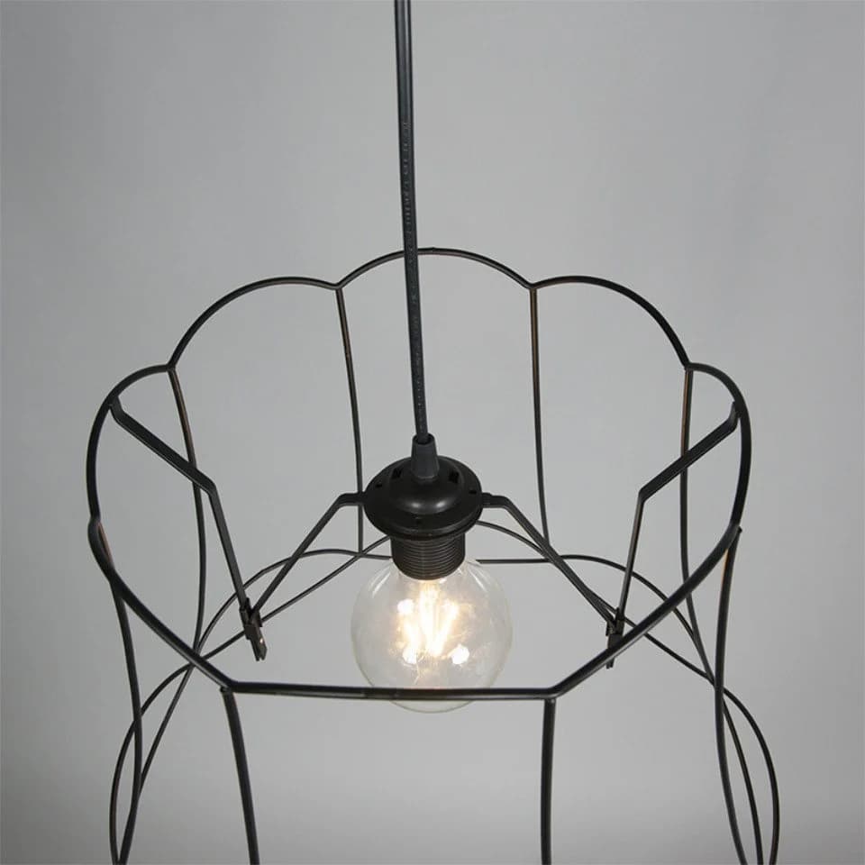 Qazqa Lampenschirm Granny Frame Schwarz Metalldraht - Bild 5