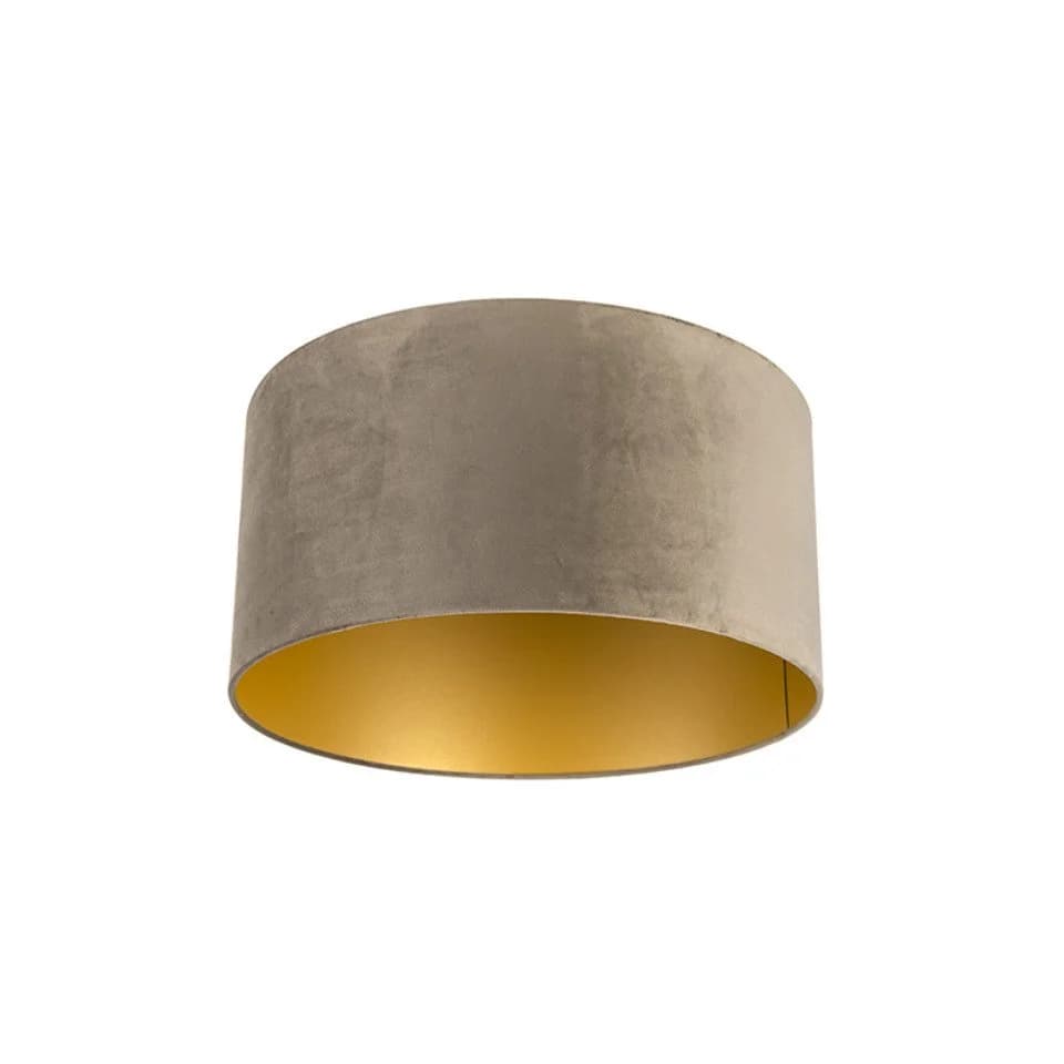 Qazqa Lampenschirm Cilinder Velours Taupe Gold - Bild 2
