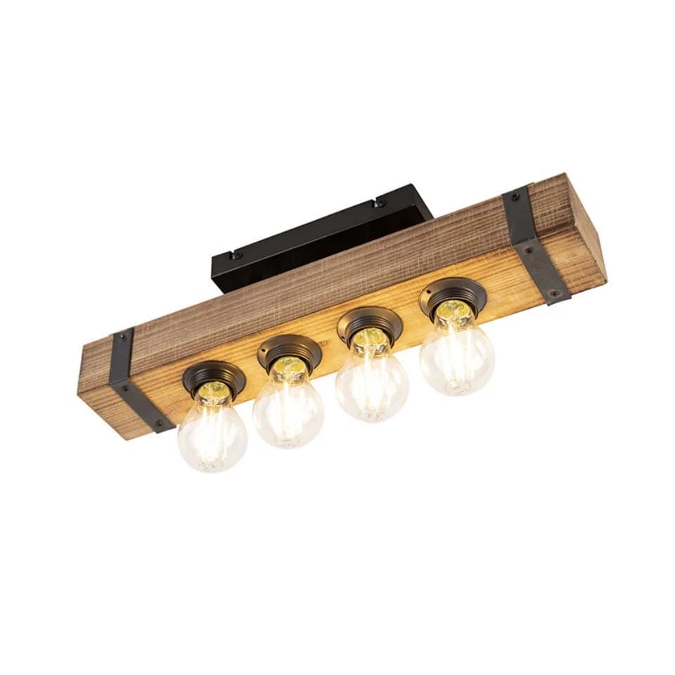 Qazqa Deckenleuchte Reena E27 Braun Holz Industrie - Bild 2