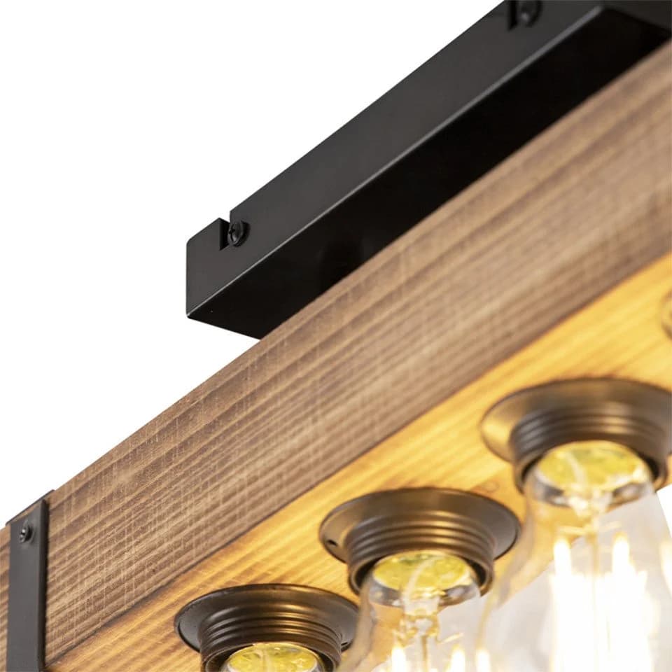 Qazqa Deckenleuchte Reena E27 Braun Holz Industrie - Bild 3
