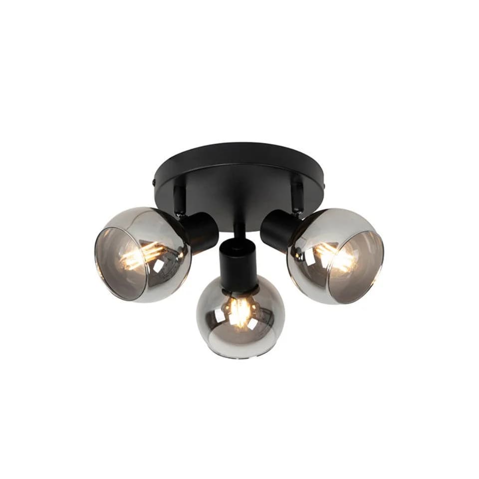 Qazqa LED Aufbaustrahler Vidro Schwarz Glas 3-flammig E14 - Bild 2