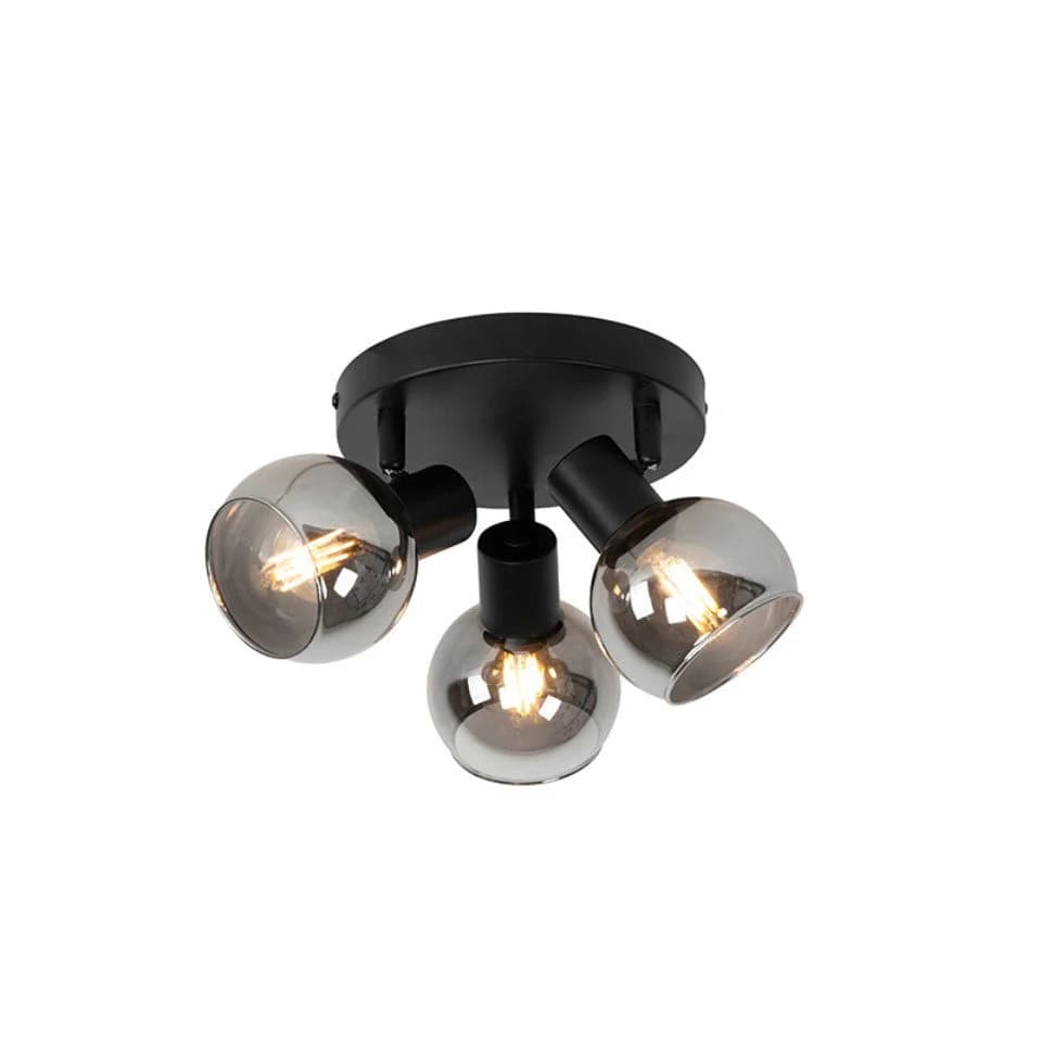 Qazqa LED Aufbaustrahler Vidro Schwarz Glas 3-flammig E14 - Bild 3
