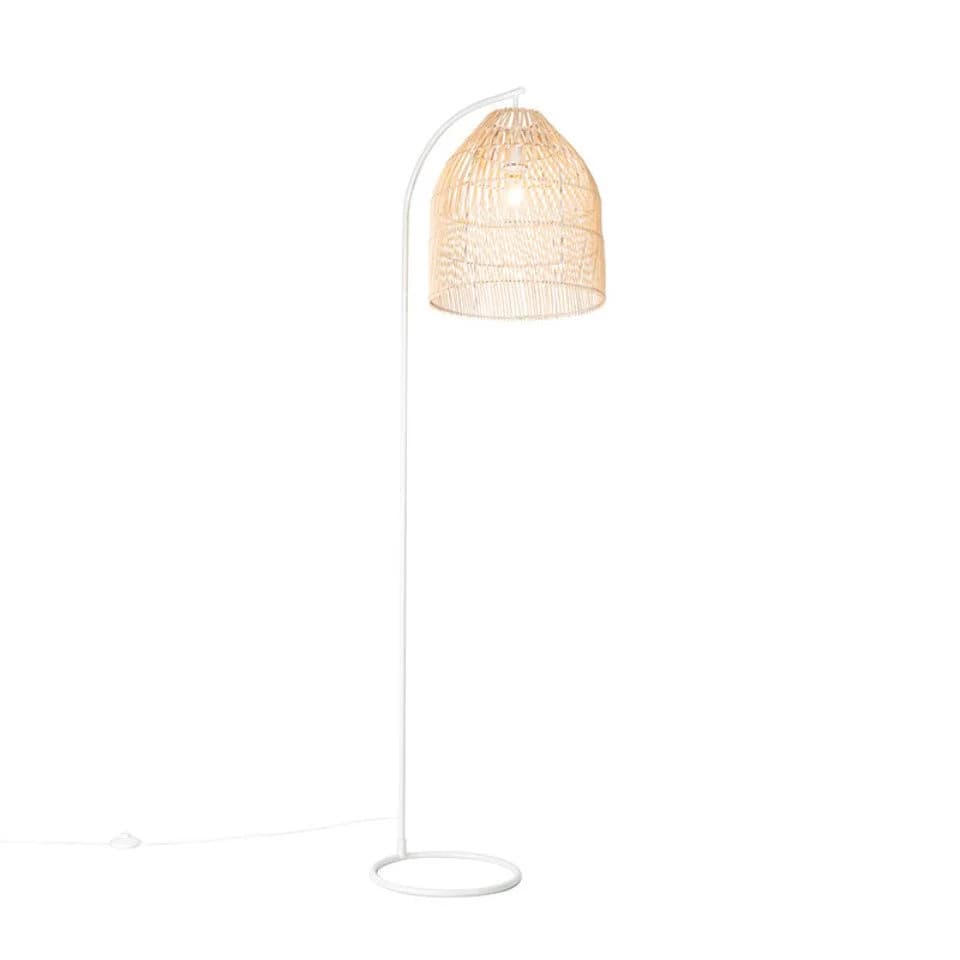 QAZQA Stehlampe Sam Weiß Rattan E27 Landhaus - Bild 2