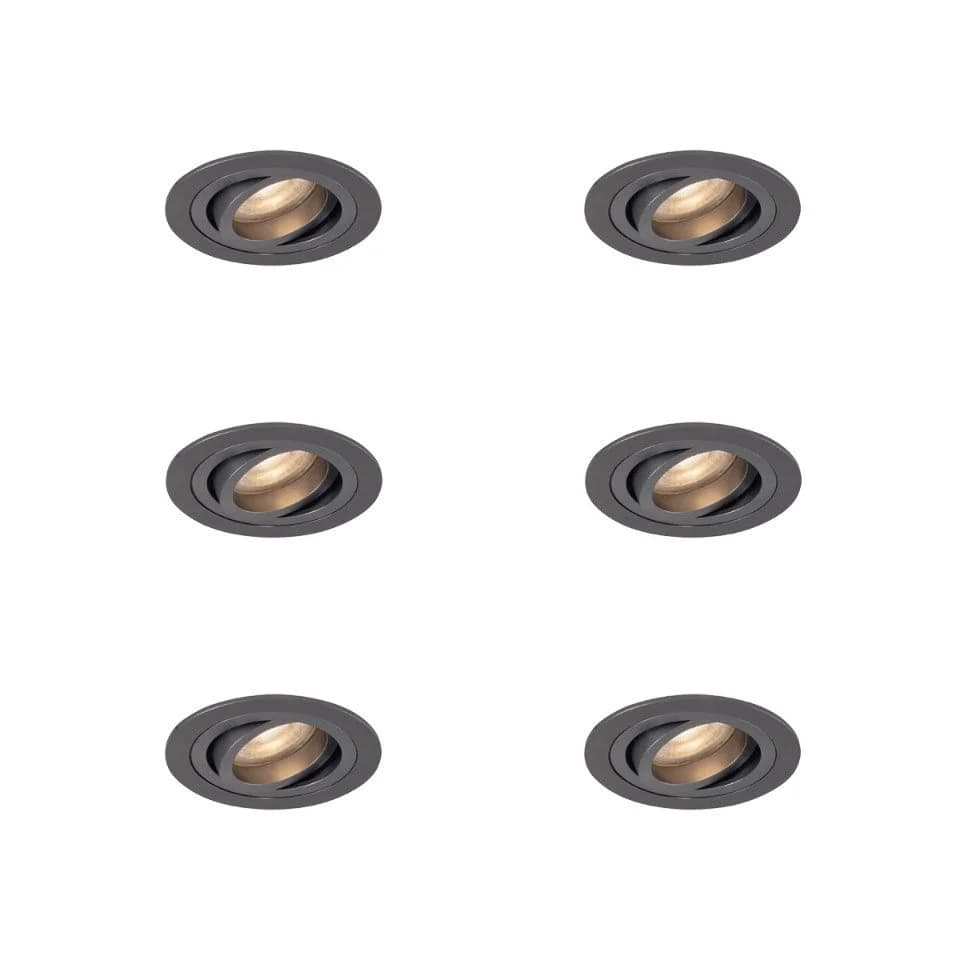 Qazqa LED Einbaustrahler 6er-Set Gunmetal Schwenkbar Warmweiß - Bild 2