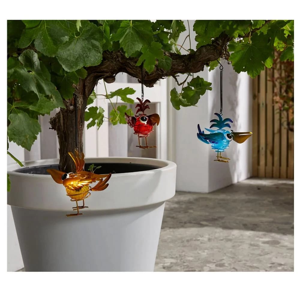 Luxform Solar Bird Hang Set 3 Vögel LED Hängeleuchte Blau Gelb Rot