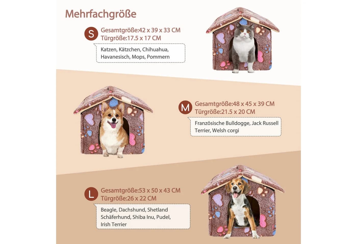 nobleza Hundehütte Winterfest Tragbar mit abnehmbarer Matratze Braun