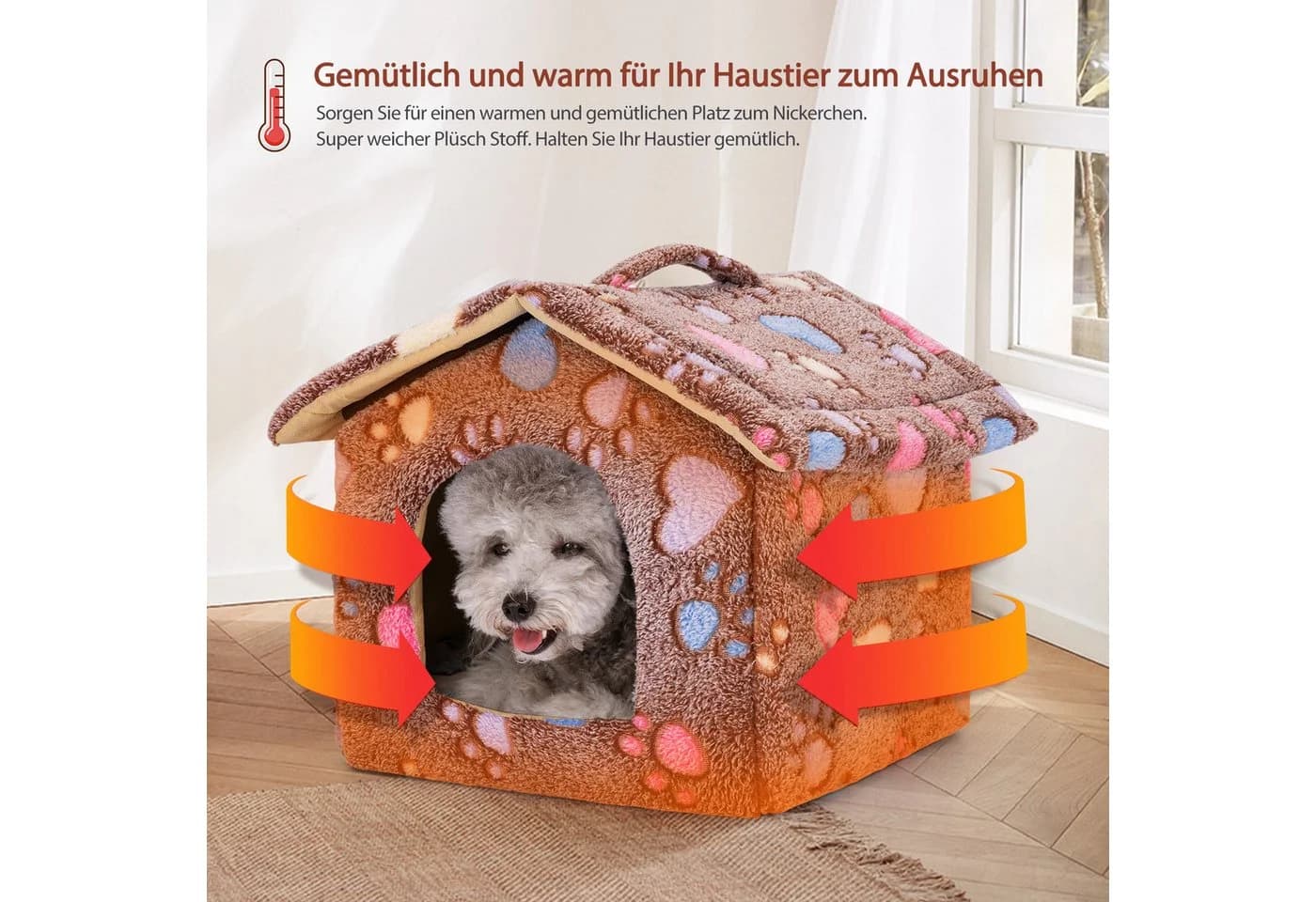 nobleza Hundehütte Winterfest Tragbar mit abnehmbarer Matratze Braun - Bild 4
