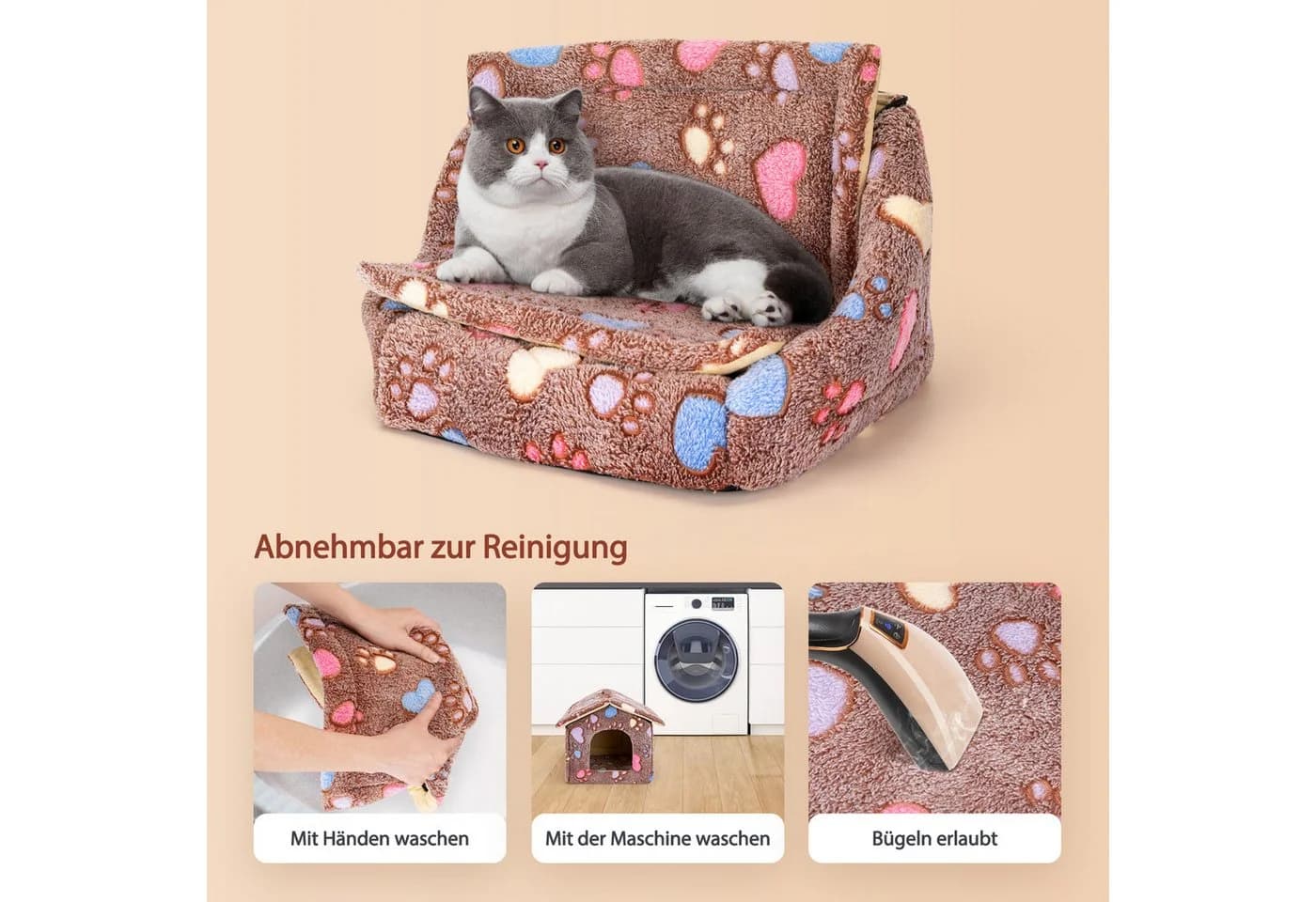 nobleza Hundehütte Winterfest Tragbar mit abnehmbarer Matratze Braun - Bild 5