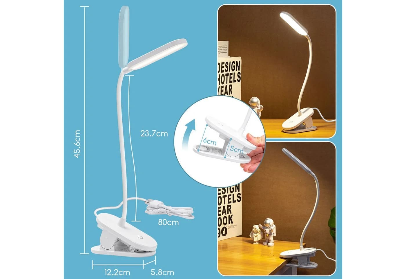 Aigostar Schreibtischlampe LED Leselampe mit 3 Helligkeitsmodi, USB-Ladekabel - Bild 3