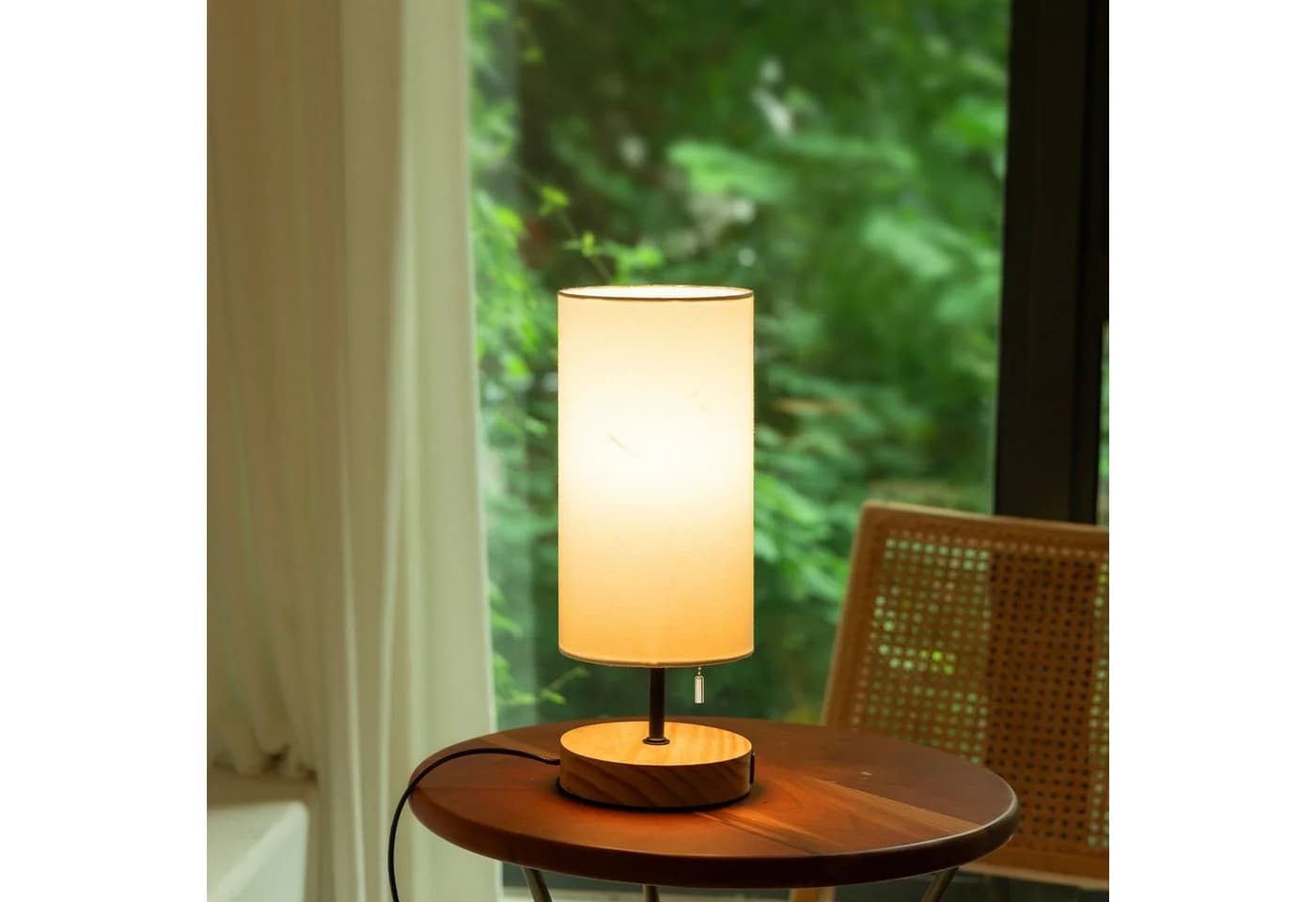 Aigostar Schreibtischlampe mit 2 USB-Ladeanschlüssen, E27, Holzsockel, Weiß - Bild 4