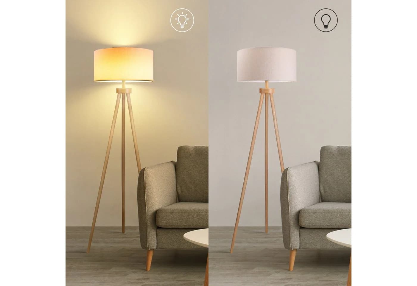 Aigostar LED Stehlampe Vintage mit Leinenschirm und Fußschalter