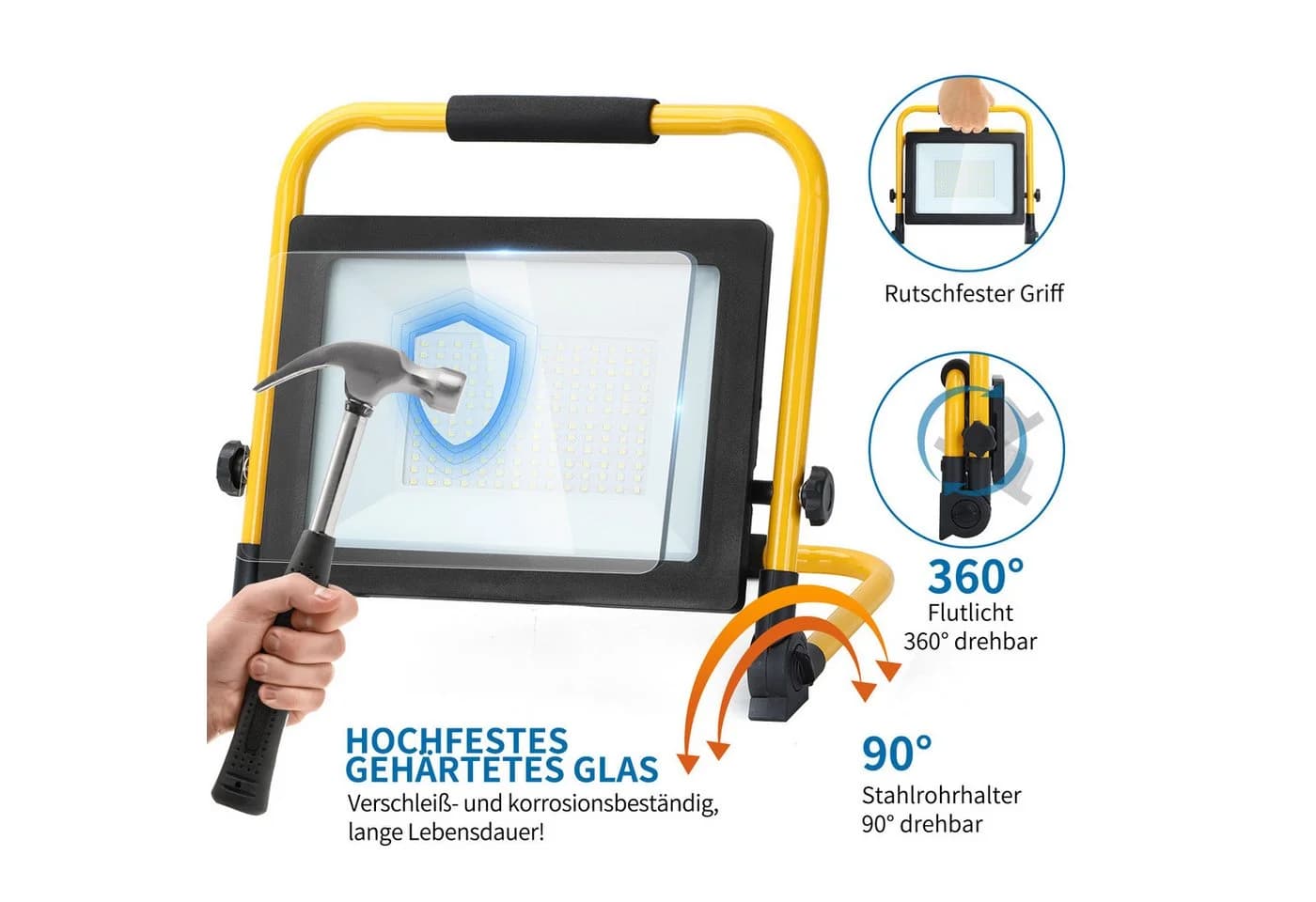 Aigostar LED Baustrahler 100W 8800LM Arbeitsleuchte IP44 Aluminium