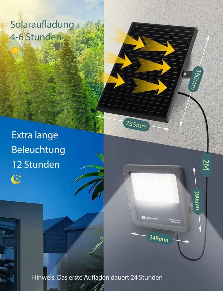 Aigostar Flutlichtstrahler Solarstrahler mit Fernbedienung, 6500K, IP65 Außenstrahler, 2m Kabellänge, LED fest integriert, Tageslichtweiß - Bild 4