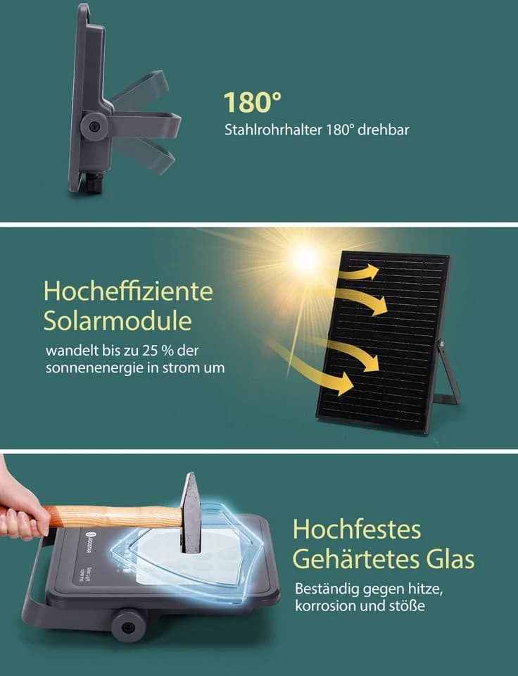 Aigostar Flutlichtstrahler Solarstrahler mit Fernbedienung, 6500K, IP65 Außenstrahler, 2m Kabellänge, LED fest integriert, Tageslichtweiß - Bild 5