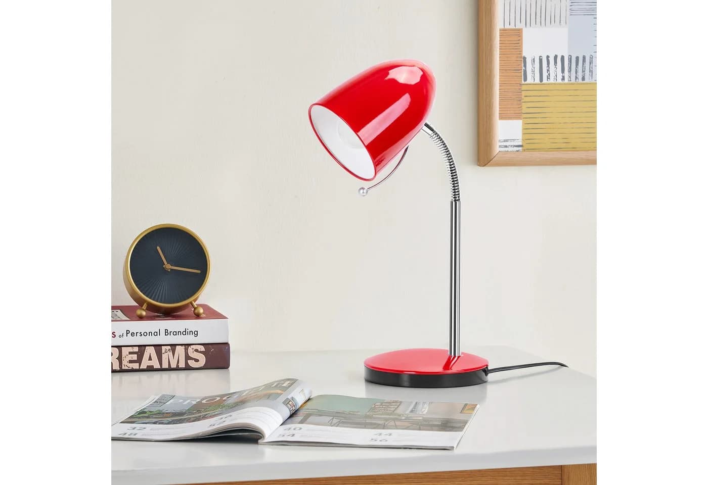 Aigostar Schreibtischlampe Retro Kind Tischlampe Rot E27 Flexibler Arm - Bild 5