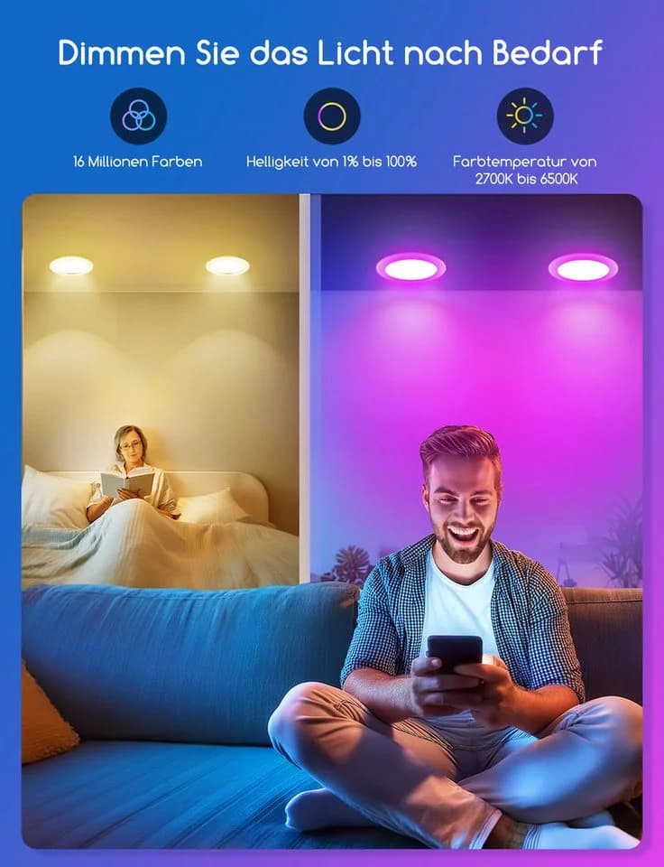 Moderne Einbauleuchte mit RGB und CCT Farben - Bild 4