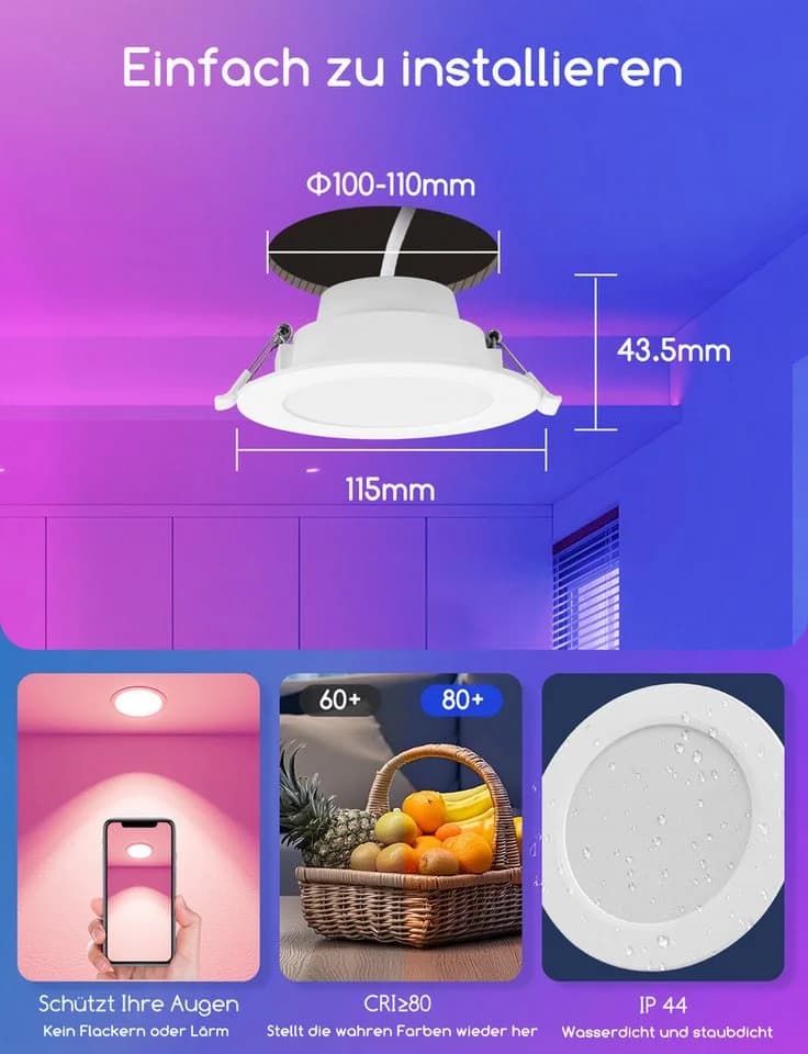 Moderne Einbauleuchte mit RGB und CCT Farben - Bild 5
