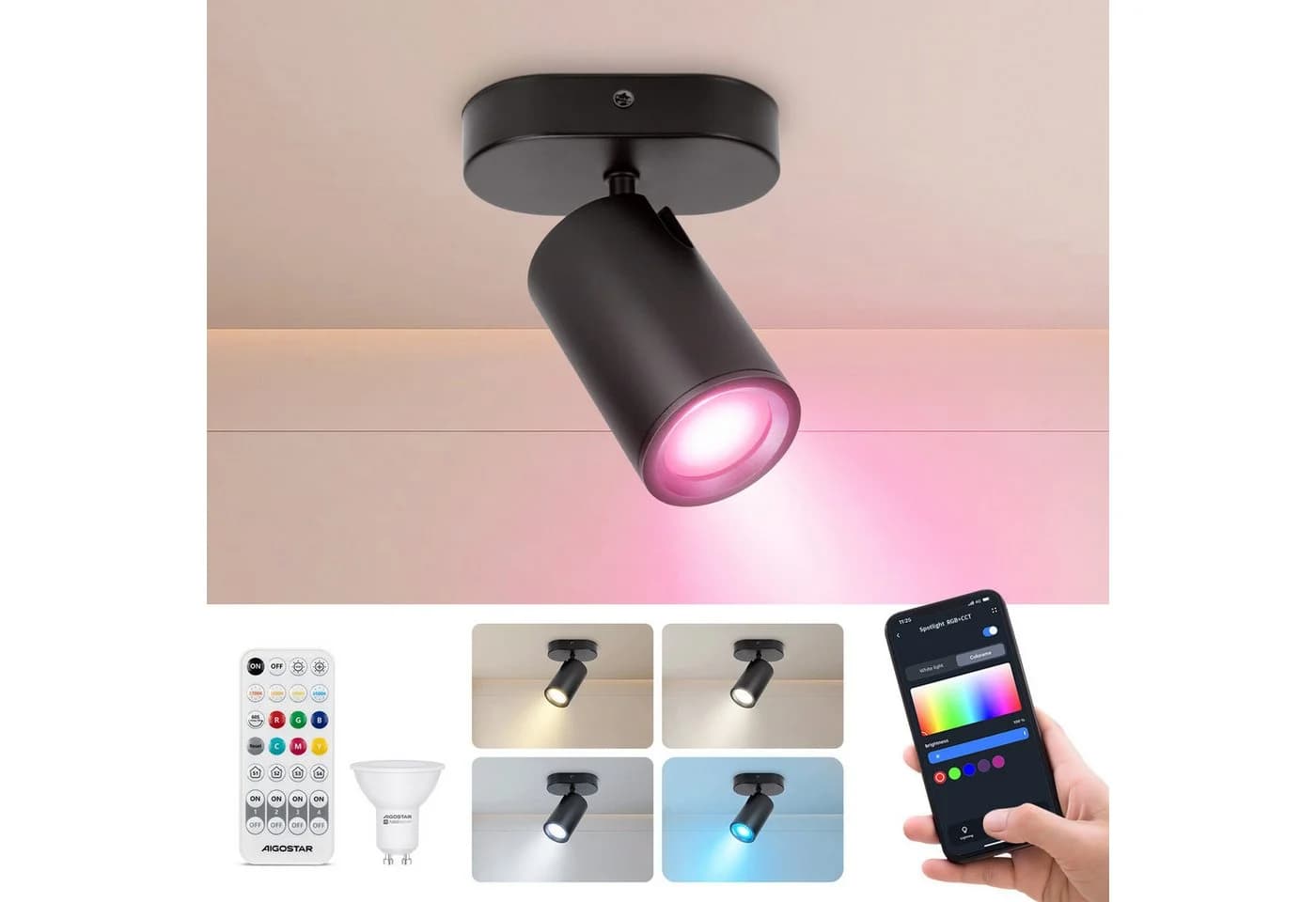 Aigostar LED Deckenleuchte Dimmbar Wandstrahler Alexa Fernbedienung - Bild 4