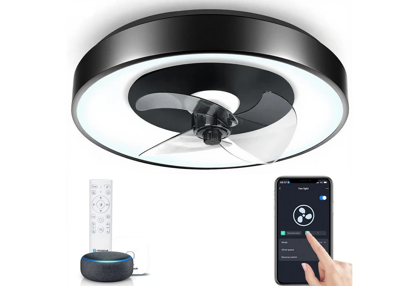 Aigostar Smart Deckenventilator mit LED 40W, Dimmbar, Schwarz - Bild 2