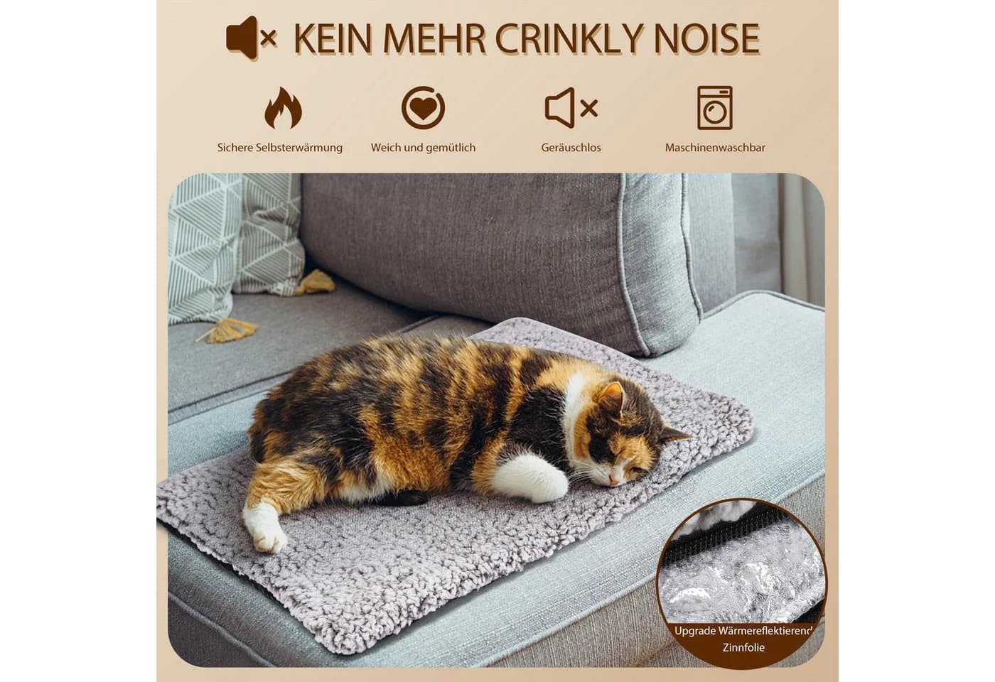 nobleza Selbstheizende Tierdecke Grau Wärmematte für Katzen & Hunde - Bild 5