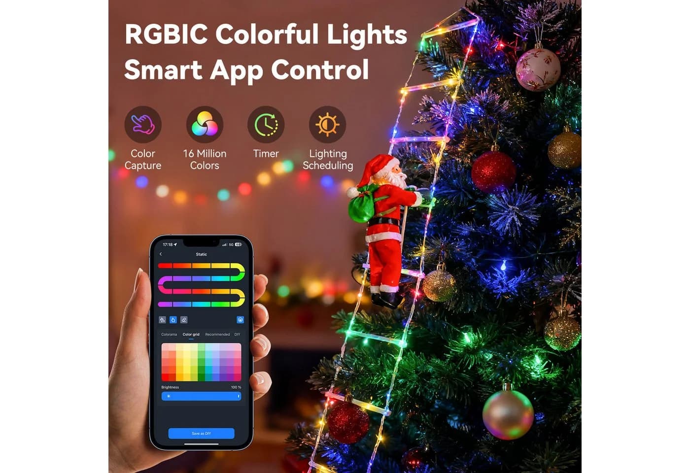 Aigostar LED-Lichterkette 3m RGB-Weihnachtsmann-Treppenbeleuchtung - Bild 5